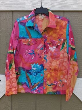 Choices Multicolor Floral Shirt Jacket in Pink, Turquoise & Orange & Sequins S
